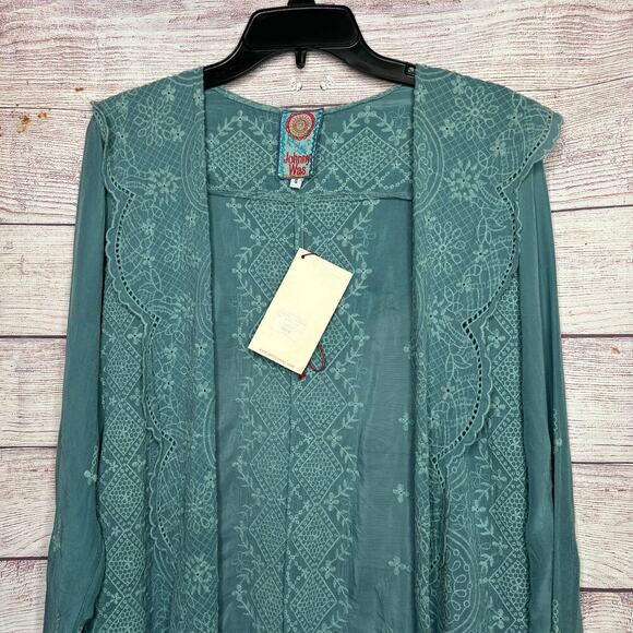 Johnny Was Open Eyelet Hooded Light Jacket Cover Up Size Small New - Picture 6 of 13
